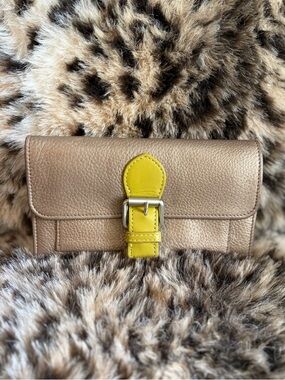 Boden Gold Clutch with Yellow/Green Buckle